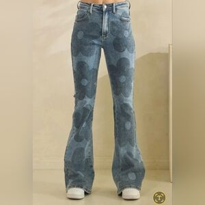 #1064 Oli & Hali Washed Floral Boot Cut Jeans